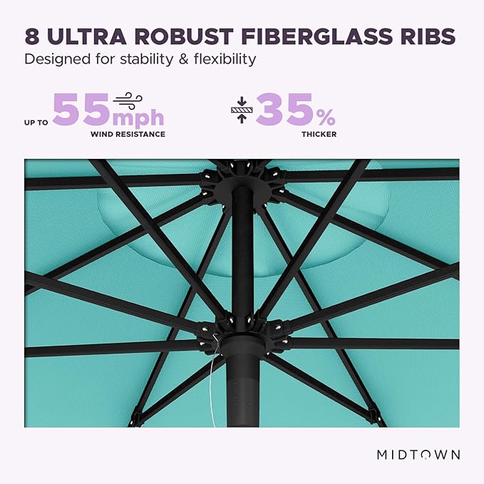 Midtown Umbrellas Push & Pop 10 Ft Patio Umbrellas with Push & Pop Mechanism, Fiberglass Ribs & Sunbrella Fabric – Outdoor Umbrella for Deck, Pool, Cafés and Hotels – Aruba Canopy, Black Pole