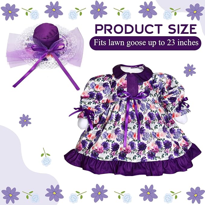 Spring Flower Goose Outfit Daisy Rose Floral Dress for 23'' Cement Plastic Goose Statue for Valentines Day Summer Outdoor Garden Yard Patio Lawn Decor (Purple Flower)