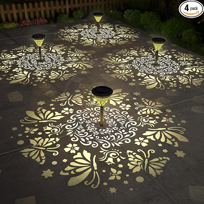 twinkya 4 Pack Solar Lights Outdoor Waterproof Decorative Solar Garden Lights for Outside Bright Led Metal Solar Powered Pathway Landscape Light for Yard Path Backyard Walkway Sidewalk Patio Decor