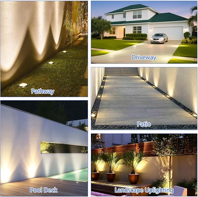 JESLED Low Voltage Landscape Lights, 6W LED Well Lights IP67 Waterproof, 3000K Warm White In-Ground Lights with Wire Connectors for Pathway, Deck, Patio, Yard, Garden (4 Pack)