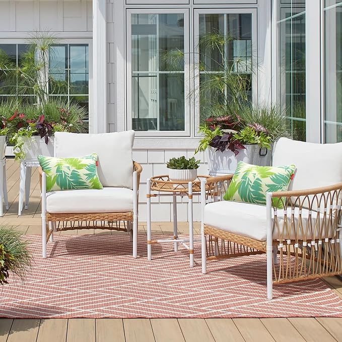 Pack of 2 Outdoor Throw Pillows,20x20 Inch All-Weather Water-Resistant Patio Pillows with Inserts,Decorative Pillows for Patio Furniture,Couch,Sofa,Poolside,Green Leaf