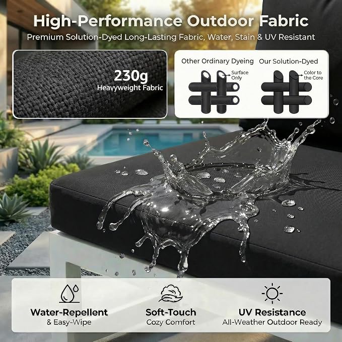 RADIATA 9 Piece Luxurious Aluminum Patio Furniture Set with Fireplace, 500 lbs Durable Outdoor Sectional Sofa, 29" Deep and Wide Big Seats, U Shaped Combo Conversation Couch for Outside Deck, Black