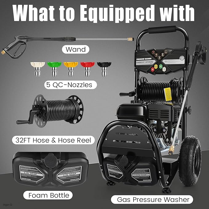 4200PSI Professional Gas Pressure Washer, 4GPM 212CC 7.0 HP 10" Wheels Commercial Gas Power Washer with 3L Foam Bottle 5 Nozzles 32FT Hose for Home Car Fence Driveway (EPA/CARB/ETL Compliant), 77LBS B
