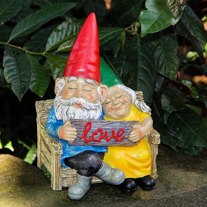 Smadeer Garden gnome statue for outdoor decor,Couple in love gnomes figurine for patio lawn yard garden outdoor decoration,garden sculptures & statues,knome romantic indoor ornament forever lover gift