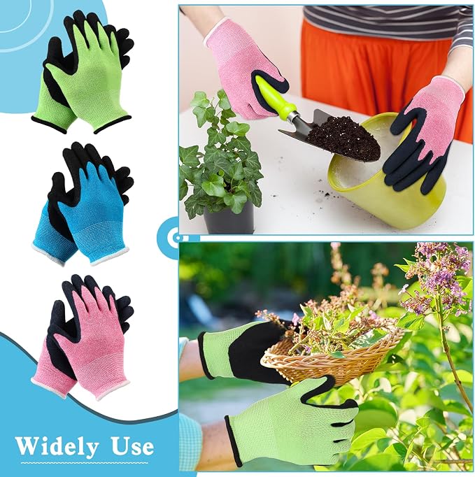 Jeyiour Kids Gardening Gloves Yard Work Gloves Non Slip Children Soft Safety Rubber Coated Mitten for Kids Children