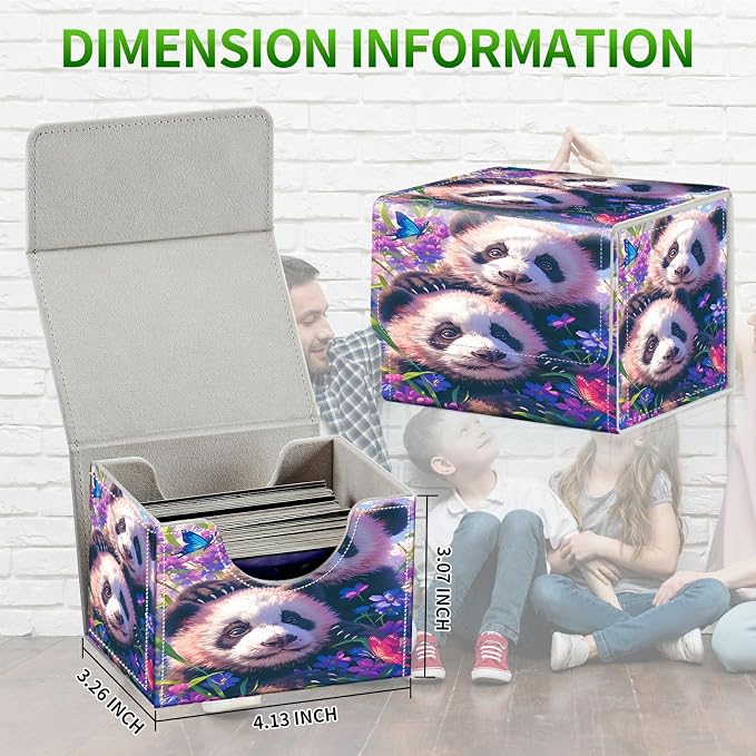 Card Deck Box for MTG, Cards Storage Box Fits 120+ Sleeved, Leather Small Size Strong Magnetic Closing Card Case for Board Games Magic TCG CCG Baseball Collection, Butterfly Panda