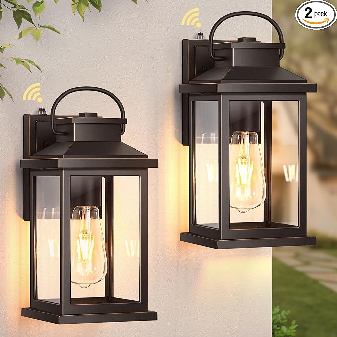 VIANIS Outdoor Porch Lights for House, Farmhouse Oil Rubbed Bronze Gold Trim Exterior Light Fixtures Wall Mount Sconce, Anti-Rust Dusk to Dawn Outdoor Lighting Lantern for Garage, Front Patio, 2-Pack | Automatic On and Off, Exterior Light Fixtures Wall...