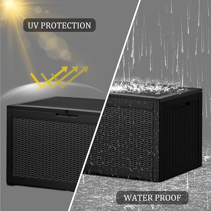 TARKARI 100 Gallon Outdoor Storage Box Waterproof, Resin Deck Boxes with Lockable Lid & UV-Resistant for Patio, Pool, Garden Furniture Cushions & Accessories, Black