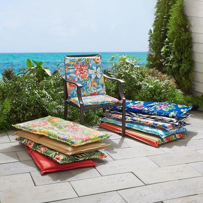 BrylaneHome Bh Outdoor Performance Flanged Hinged Cushion - Cobalt Tropicana