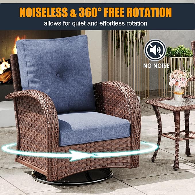 6 Pieces Outdoor Wicker Patio Swivel Rocking Chairs, All Weather Wicker Conversation Set with Side Table