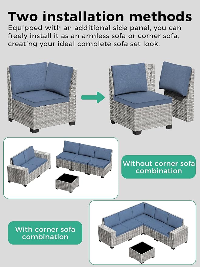 12 Piece Outdoor Wicker Sectional Sofa Set, 10-Seats Patio Furniture Conversation Set with 4" Thickened Cushions & Coffee Table, All-Weather PE Rattan for Garden, Backyard, Porch, Blue