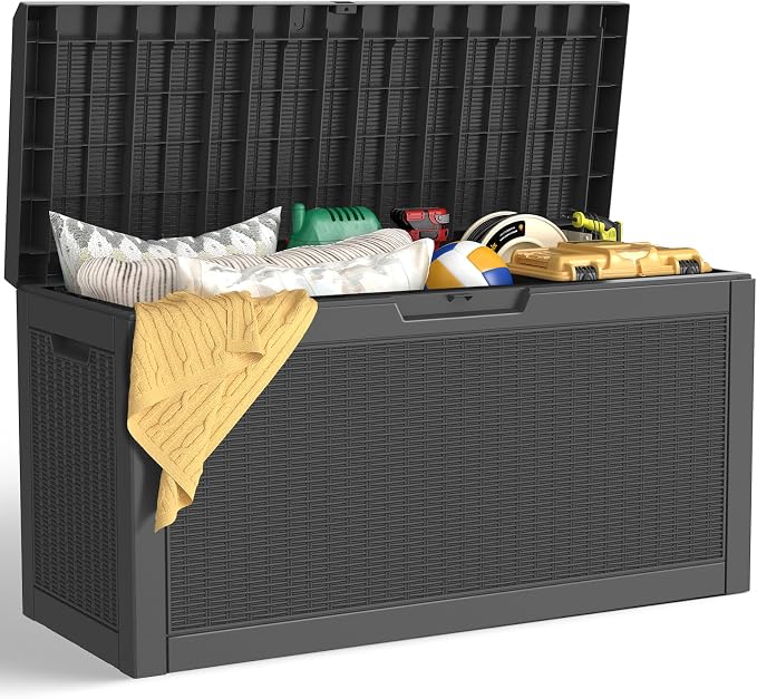 LubanNese Outdoor Storage Box, Waterproof Deck Box, Outdoor Patio Storage Bin, Weatherproof (Black, 66 Gallon with Seat)