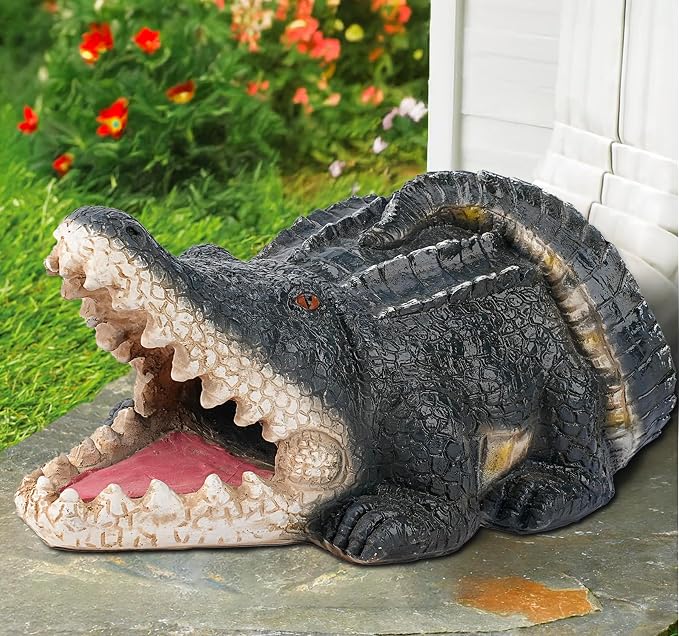 Teaeeno Alligator Decor Statue Gutter Downspout Extension Decorative,Crocodile Gutter Animal Statue Outdoor Decor,3"×4" Rain Gutter Downspout Splash Block,Garden Splash Block Outdoor Sculpture (Black)