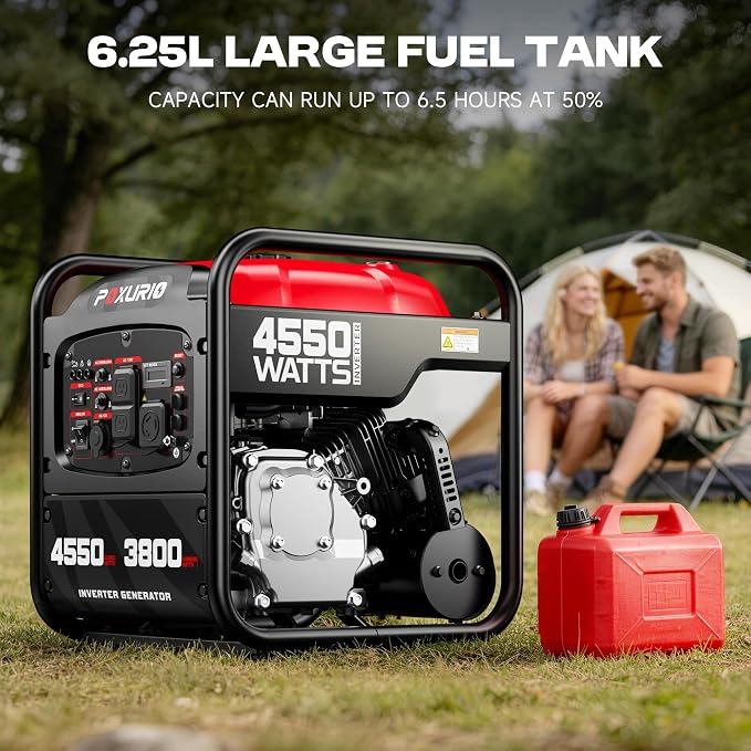 4550-Watt Portable Inverter Generator for Home Use, Open Frame Generator Gas Powered, Lightweight & Quiet for Home Use and Emergency Backup, EPA Compliant-Red