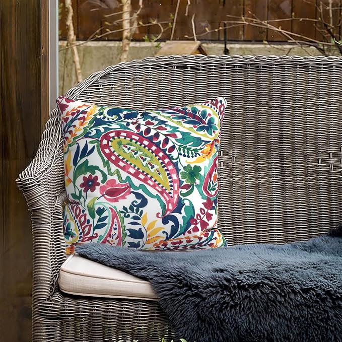 Outdoor Throw Pillow Covers 18”x18”, Decorative Pillow Covers for Patio Furniture, Modern Cushion Cases for Garden Couch Home Sofa Bed Office Chair, Pack of 2, Vigour Paisley