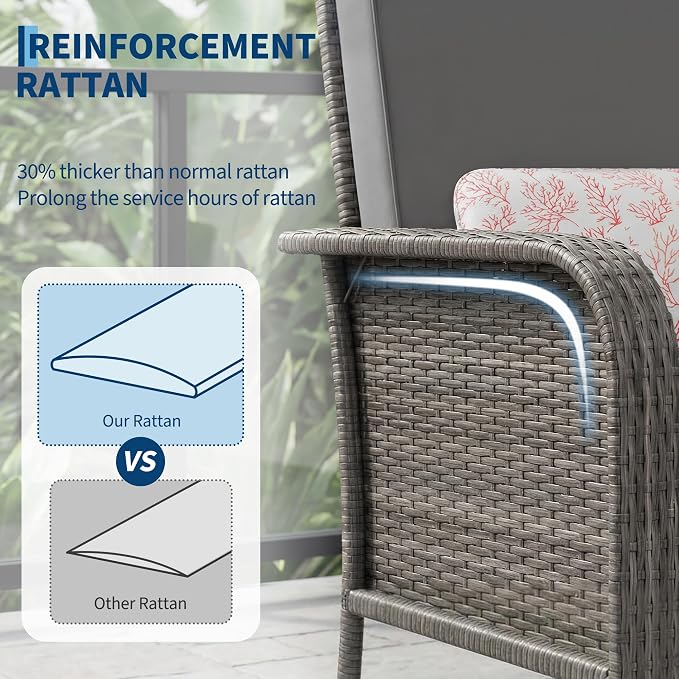 GarveeLife Patio Wicker Chairs Set of 2, Outdoor Rattan Dining Chairs with High Back & Deep Seating, All-Weather Wicker Armchairs for Deck Porch Balcony Backyard, Gray Gradient with Gray Cushions