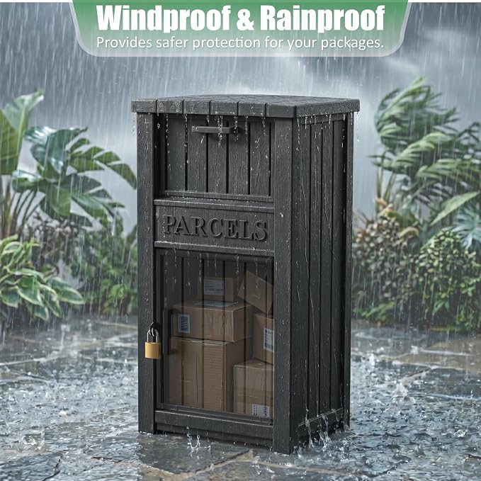 Large Package Delivery Boxes for Outside Waterproof Parcel Drop Storage Box UV Resistant Resin Lockable Secure for Outdoor Porch Patio (Black-2)