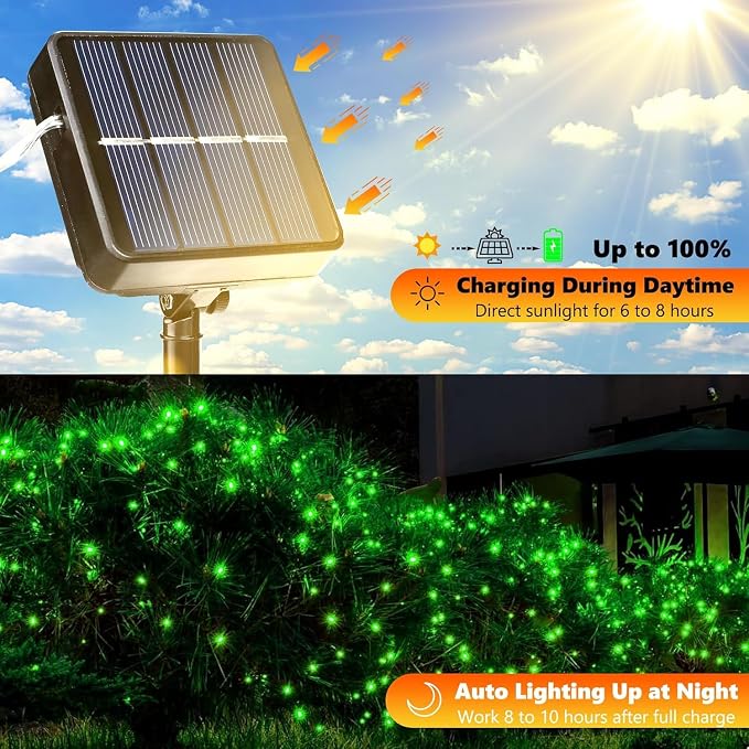 Lomotech Solar Fairy Lights Outdoor, 2 Pack Total 66ft 200 LED,Green | Solar String Lights Waterproof 8 Modes Twinkle Lights for Outdoor, Patio, Garden, Yard, Party, Wedding, Tree Decoration