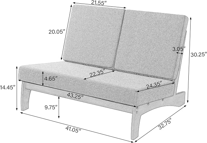 Pia Ricoo 1-Piece Patio Furniture Set, Outdoor Loveseat with 4.5-Inch Thick Cushions, All-Weather Outdoor Sofa for Backyard, Deck, Lawn - Gray/Dark (Split Back)