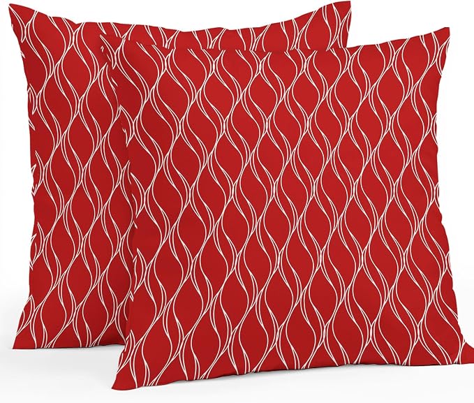 Red White Stripes Outdoor Pillow Covers 16x16 Inch Throw Pillow Covers Set of 2 Waterproof Decorative Pillow Cases Simple Geometric Modern Monochrome Cushion Covers for Patio Furniture Garden Couch