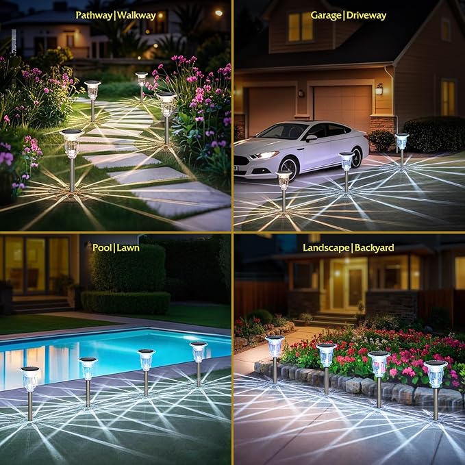Solar Pathway Lights Outdoor 2 Pack, 3 Color Temperature White Solar Garden Lights, 17.5" IP65 Waterproof Glass Stainless Steel Solar Powered Landscape Lights for Yard Walkway Driveway Patio Lawn