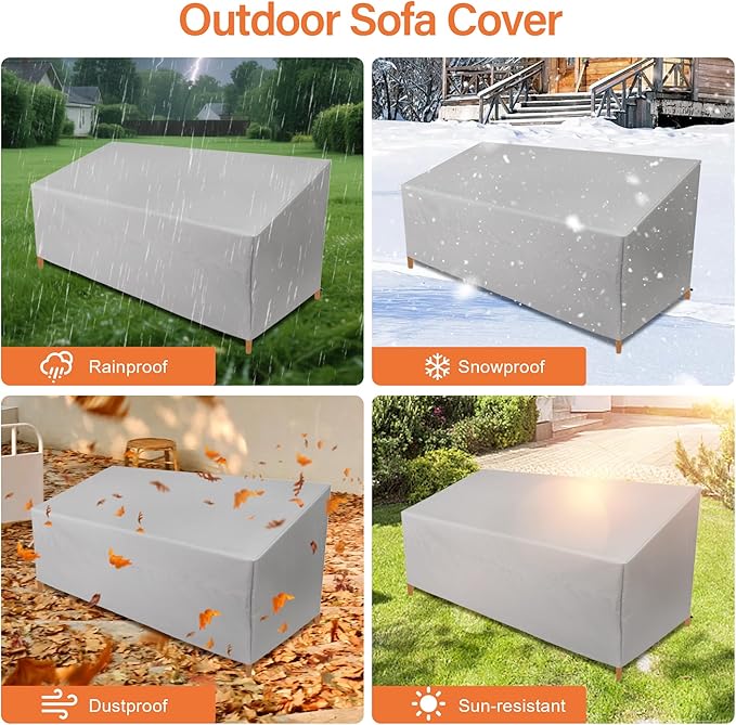 Patio Sofa Cover Waterproof, Heavy Duty 2 Seater Outdoor Bench Loveseat Cover,Patio Furniture Covers for Outside Sofa, Loveseat, Couch, Bench and Glider (Grey, 86"Lx35"Wx24/36"H)
