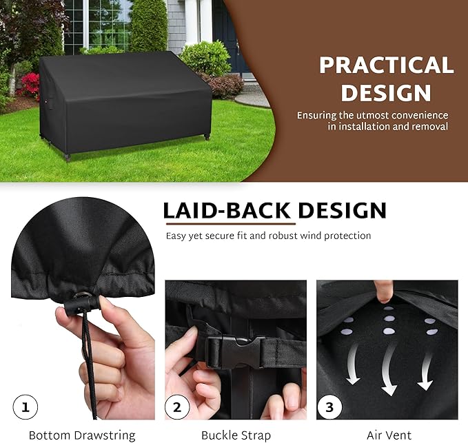 iBirdie Patio Furniture Sofa Covers 63W x 33D x 32H inch 2-Seater Outdoor Waterproof Couch Loveseat Bench Cover, Black