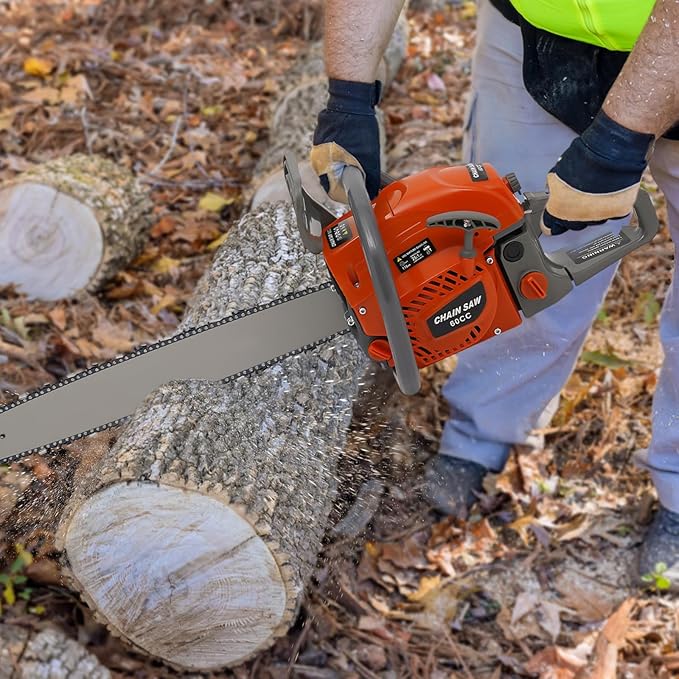 22-Inch Gas Chainsaw, 60CC 2800W 2-Stroke Gasoline Powered Chain Saw 10000RPM High Speed Handheld Cordless Petrol Chain Saw with 18.6OZ Fuel Tank, Single Cylinder Air-Cooled Chainsaw for Wood Cutting