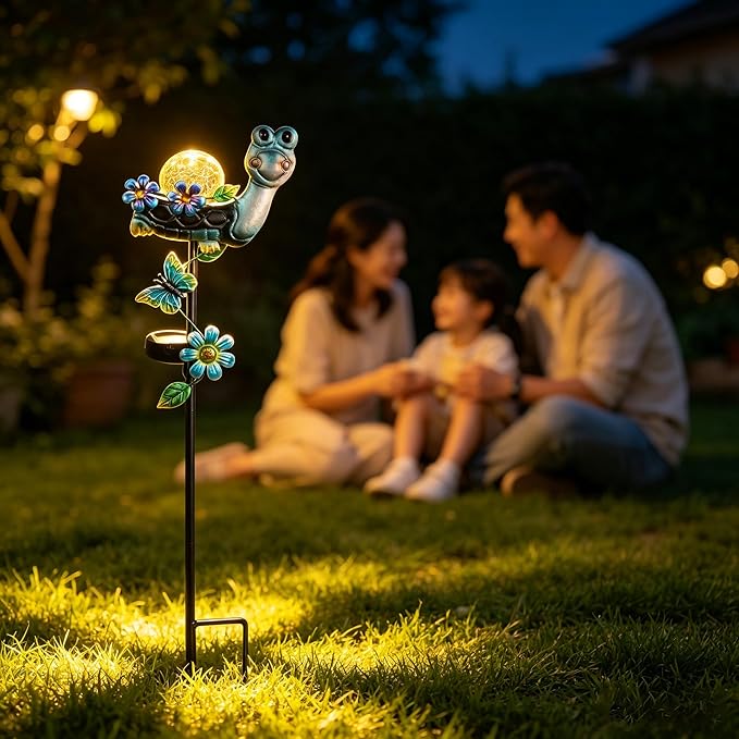 Solar Turtle Garden Stake Lights for Outside Metal Turtle Solar Light Outdoor Decor Waterproof Decorative Garden Stakes Yard Lawn Landscaping Ornaments Housewarming Gifts for Women Mom Grandma