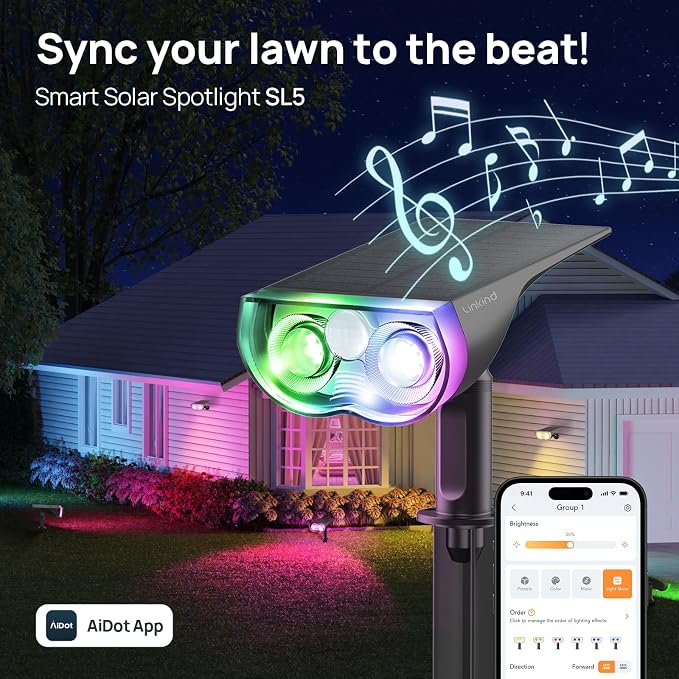 Linkind Smart Solar Lights Outdoor SL5 with Motion Sensor,6 Pack, IP65 | APP Control,Color Changing Solar Spot Lights Outdoor Waterproof,43 Preset Scenes,Landscape Lighting for Yard,Garden,Patio