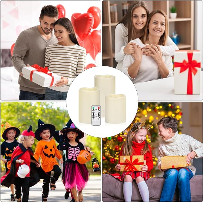 Artmarry Flameless Candles 4" 5" 6" Set of 6 Outdoor Indoor Pillars 3" Diameter Battery Operated Flickering Candles Include 10-Key Remote Timer Function 400+ Hours by 2 AA Batteries (6 Pack)