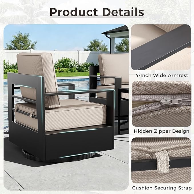 Outdoor Patio Furniture Set, 5-Piece Aluminum Patio Conversation Set All-Weather Metal Outdoor Sectional with 6 Inch Thick Cushions, Deep Setting for Garden, Outside and Porch, Beige