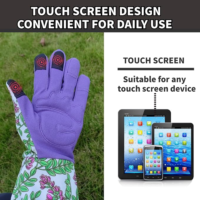 Thornproof Rose&Cactus Gardening Gloves,Gauntlet Garden Glove,Gifts | Canvas,Cute Floral Pattern,Leather Palm,Touchscreen,Durable Material,Garden Gift,Men&Women,Machine Washable,Adjustable Cuff