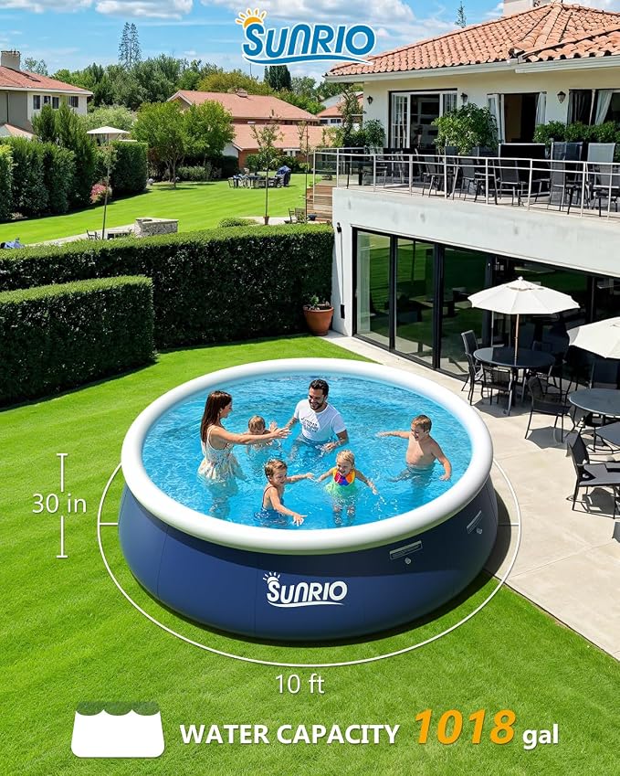 2025 Upgrade 10'*30" Round Inflatable Above Ground Swimming Pool Fast Easy to Set Up Blow Up Pool for Summer Outdoor Garden Backyard Childen Adults Dark Blue