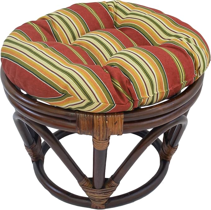 Blazing Needles Round Patterned Spun Polyester Tufted Footstool Cushion, 18", Kingsley Stripe Ruby