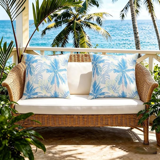 Outdoor Pillow Covers Waterproof Cushion Covers Patio Pillows Case 2 Pack | 18x18inch,Printed Boho Flowers,Seamless,Hidden Zipper,Machine Washable,Perfect decoration for Porch,Patio,Balcony