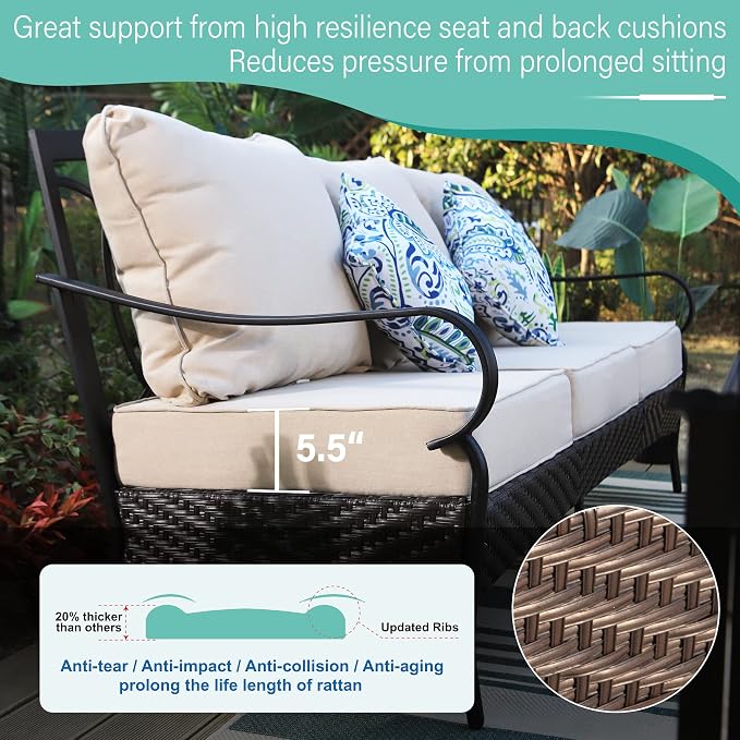 MFSTUDIO Outdoor Patio Furniture Set, 7 PCS Metal Patio Conversation Sets for 9, Modern Patio Sectional Set with 3-Seat Sofa, Loveseat, 2 Swivel Sofa Chairs, 2 Ottoman, 1 Coffee Table