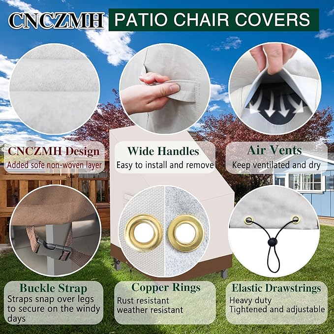Heavy Duty Patio Chair Covers Waterproof Outdoor, 2 Pack 600D Patio Furniture Covers for Outdoor Rocking Swivel Adirondack Chairs, Lounge Deep Seat 30'' W x 37''D x 24''H/ 31''H Beige Brown