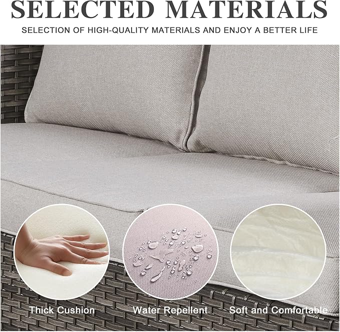 Belord 6 Piece Outdoor Furniture Patio Wicker Sofa Set, Oversize Outdoor Dining Chairs with Rattan Ottomans, Conversation Sets Patio Furniture Come with Removable Washable Cushion Beige