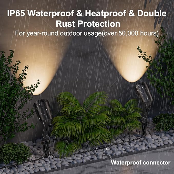 deerdance LED Outdoor Landscape Lighting Low Voltage Landscape Pathway Lights Aluminum Wired Waterproof Outdoor Spotlights Uplight Transformer for Yard House Garden 24W 2400lm (Warm White, 4)