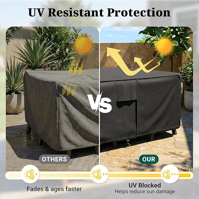 MR. COVER Patio Furniture Covers Rectangle, 900D Heavy Duty Outdoor Table Covers Waterproof , Sectional Sofa Set Cover Table and Chair Combo, Large Couch Cover Lawn Black 90"W x 64"D x 28"H