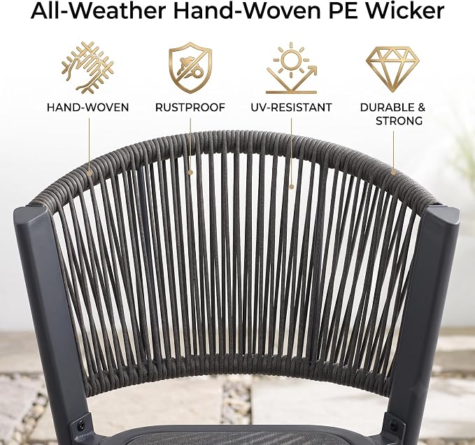 8-Pcs Aluminum Outdoor Dining Set, All-Weather Rattan Patio Furniture Set Include Two 51.2" Rectangular Tables & 6 PE Wicker Chairs with Waterproof Cushions for Balcony Backyard Garden Deck BBQ (Grey)
