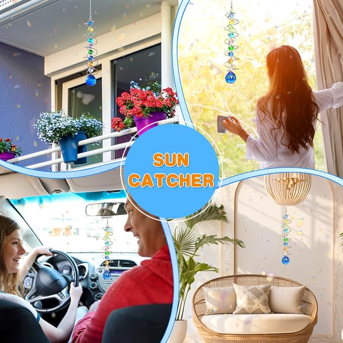 GWAHSA Sun Catchers Gazing Ball Spiral Tail Wind Spinner with Crystal Suncatcher for Hanging Ornaments Decorative Indoor Outdoor Windows Prism Rainbow Maker Car Mirror Home Yard Garden Decor