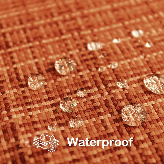 Kevin Textile Outdoor Waterproof 24"x24" Pillow Covers 2 Pack, Burnt Orange | Fall Water Resistant, Faux Linen Yarn-dyed, Woven Texture Euro Throw Pillow Covers for Tent Patio Garden Couch Sofa