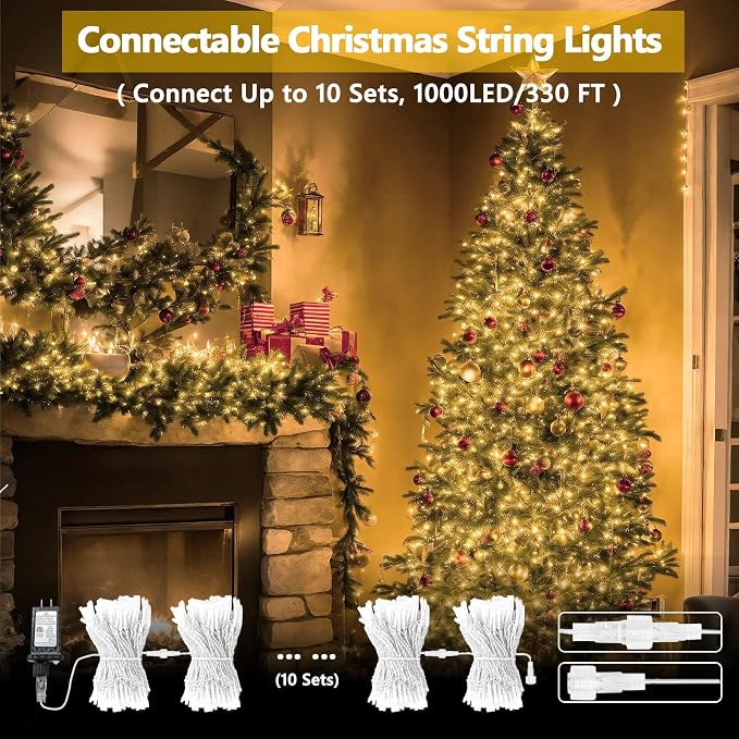 100 LED Connectable String Lights, 33FT Christmas Lights Outdoor Indoor | Warm White, 13 Modes, Timer, Clear Wire Waterproof Twinkle Fairy Lights Plug in for Bedroom Classroom Patio Xmas Tree Decor