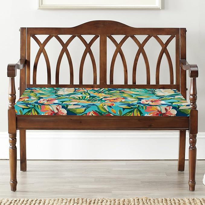 FUNHOME Outdoor Cushion Covers,48" x 18" x 3", No Insert! Patio Cushion Covers Replacement,Water Resistant Patio Bench Loveseat Cushion Covers 1 Pack, Rosario Flower Leaf(Covers ONLY)