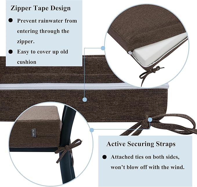 FUNHOME 2 Pack Outdoor Cushion Slipcovers 24" x 24" x 4", No Insert! Water-Resistant Patio Chair Seat Cushion Covers with Zipper and Tie, Replacement Cover Only(Brown)
