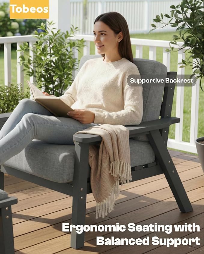 HDPE Patio Furniture Set 5 Seats with Cantilever Umbrella, Outdoor Couch with Washable Thick Gray Cushions & Tables, Outdoor Sectional Furniture for Deck, Lawn, Porch (Gray Frame)