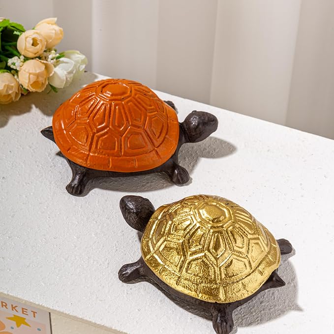 Spare Key Hiders Outside Cast Iron Turtle Hidden Key Holder for Outdoor, Yard, Patio Hide A Key and Decoration Garden,Orange