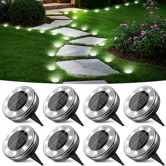 Mini Solar Ground Lights, 8 Pack Flat Solar Disc Lights Outdoor Waterproof, 2.3 Inch Small Solar Garden Lights Landscape Lighting for Outside Pathway Garden Yard Lawn Walkway,Cool White